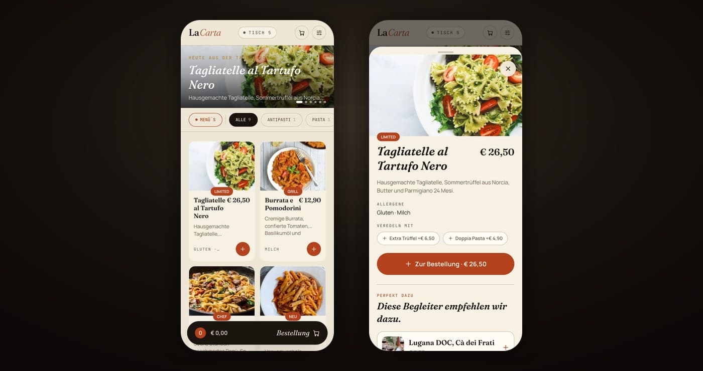 La Carta Gäste-Speisekarte auf dem Smartphone